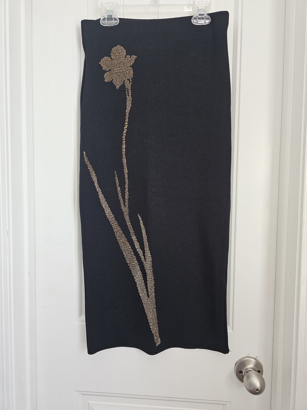 Zara Black Pencil Skirt with Gold Floral Accent